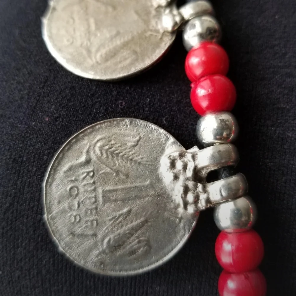 Gorgeous Coin and Red Beaded Necklace w/ Tassels - Picture 2 of 7